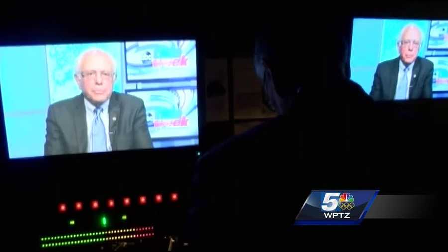 It was a long Easter day that started with early morning television interviews. Take a look behind the camera as Democratic candidate Bernie Sanders juggles network interviews and a local one with WPTZ.