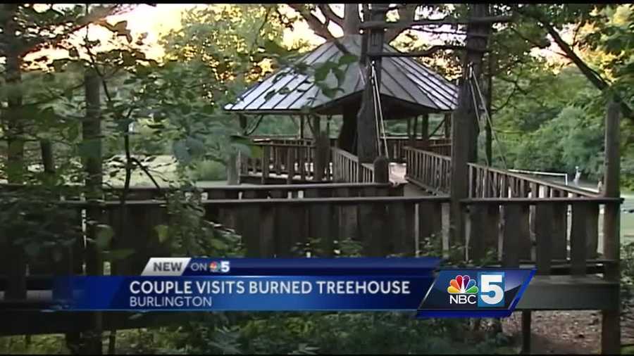 A couple got married at the Forever Young treehouse in Burlington, just weeks before it caught fire, causing damage to the floor and bench.