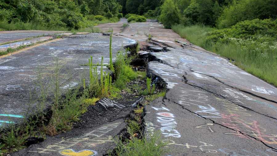A look at what used to be Route 61. The heat from the fire in the coal mine caused the road to buckle, crack and collapse.