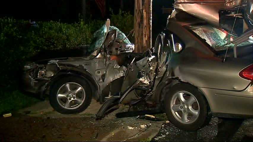 Two people left a crash early Friday morning, leaving a third person in critical condition in the wrecked car twisted around a utility pole.