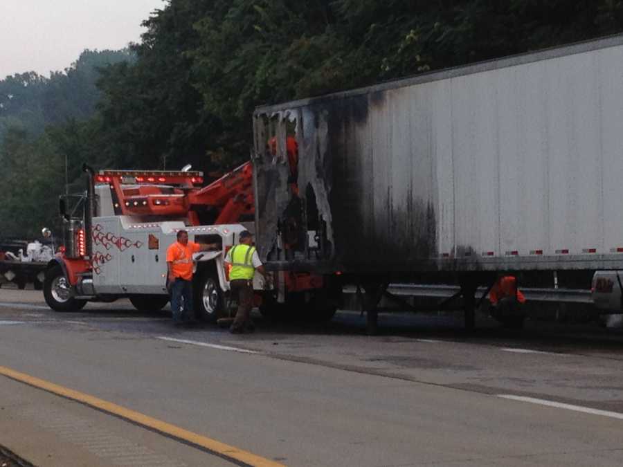 Mail truck catches fire on I279