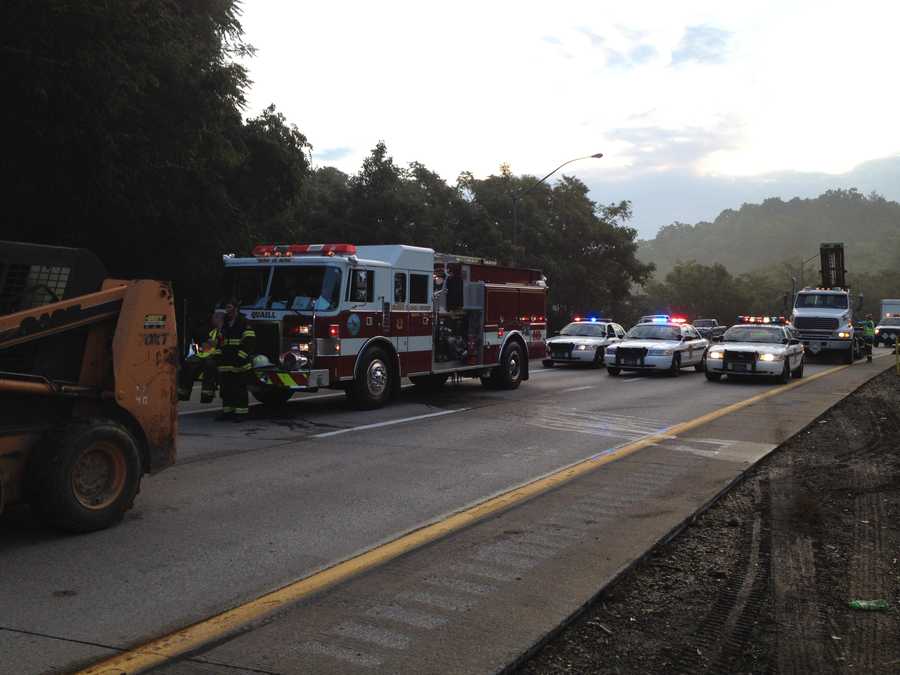 Mail truck catches fire on I279