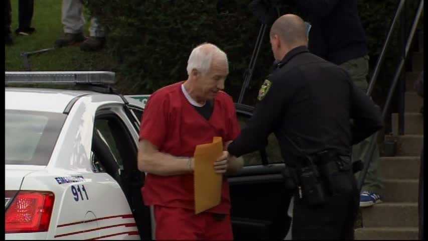 Jerry Sandusky arrives at the Centre County Courthouse for his sentencing.