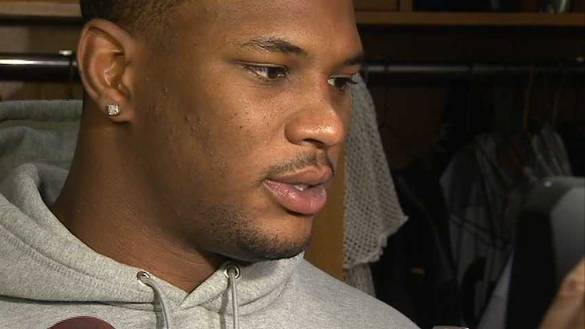 Pittsburgh Steelers running back Isaac Redman wears the team's new