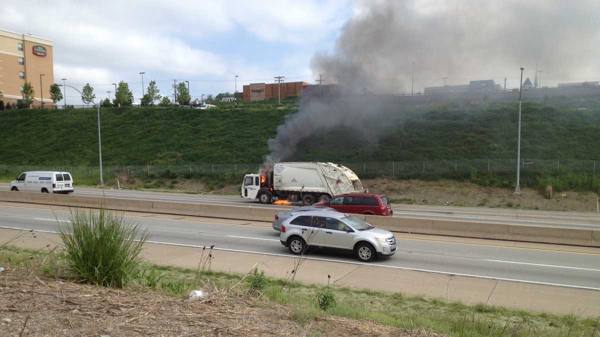Garbage truck catches fire on Parkway West