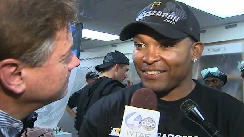 Marlon Byrd was only a Pirate for a little more than a month, but he was one of the main reasons why the team popped champagne. "I've played 12 seasons in the big leagues and this is my first time doing this," he said.  "... It's so nice and refreshing knowing the Pittsburgh Pirates are back into the playoffs."