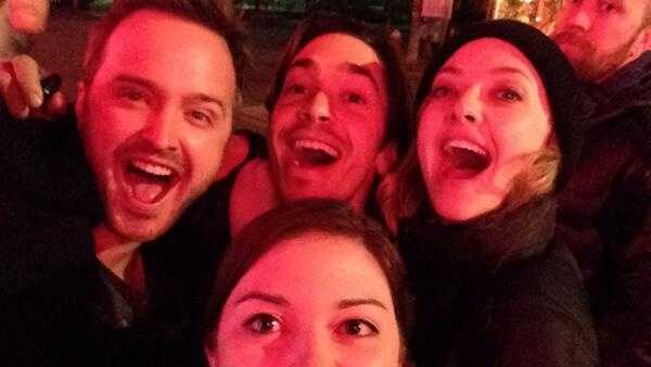 "Fathers and Daughters" stars Aaron Paul and Amanda Seyfried took a selfie with Justin Long and @AlisonNtheBurgh at Jack's Bar on the South Side.