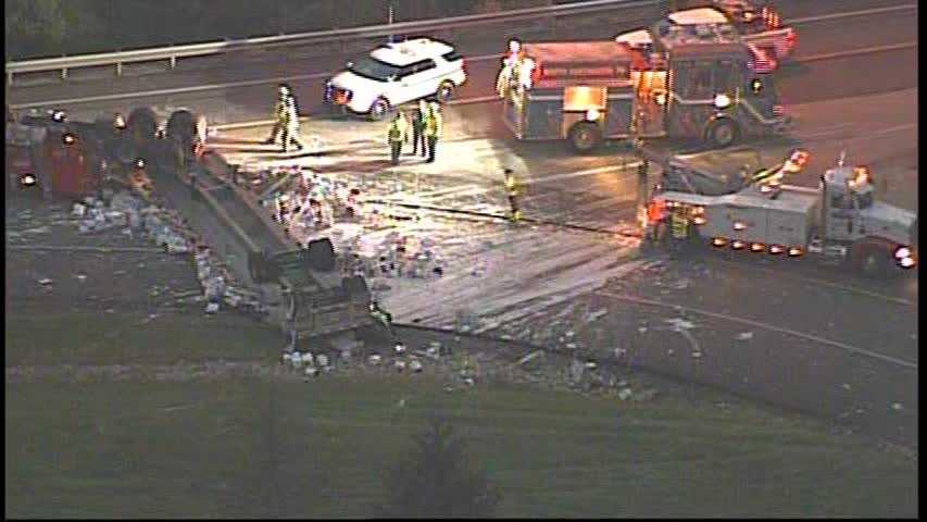 Tractor-trailer Overturns, Spills Spackling Material On Turnpike