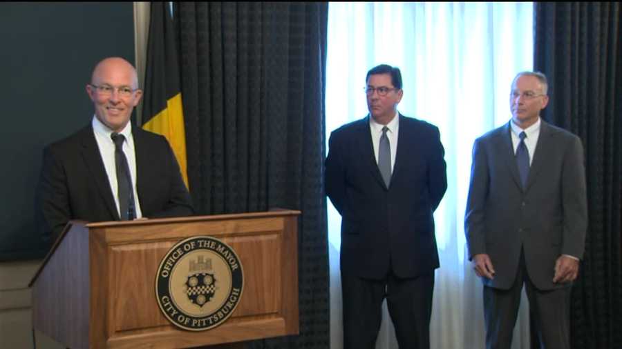 Pittsburgh Police Chief Cameron McLay, Mayor Bill Peduto and Public Safety Director Stephen Bucar