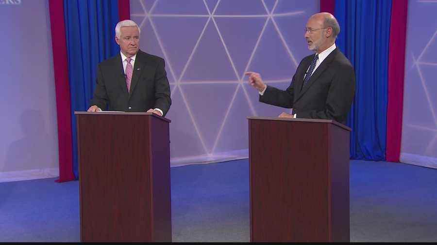 Pennsylvania Gov. Tom Corbett (left) and challenger Tom Wolf (right) met in a debate at WTAE.