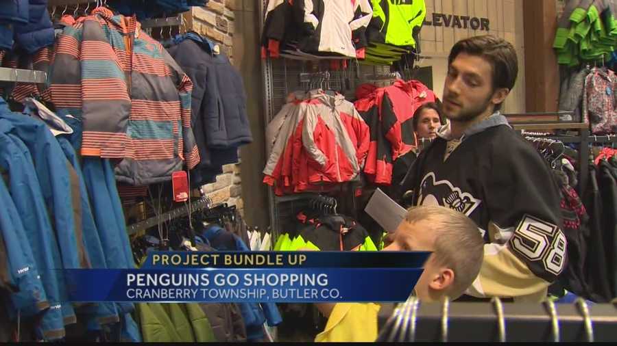 Once again this year, the Pittsburgh Penguins have joined with WTAE's Project Bundle Up to take area children shopping for warm winter weather outer wear such as coats, hat, and gloves.  Each child spent the afternoon shopping with one of players at Dicks Sporting Goods in Cranberry.
