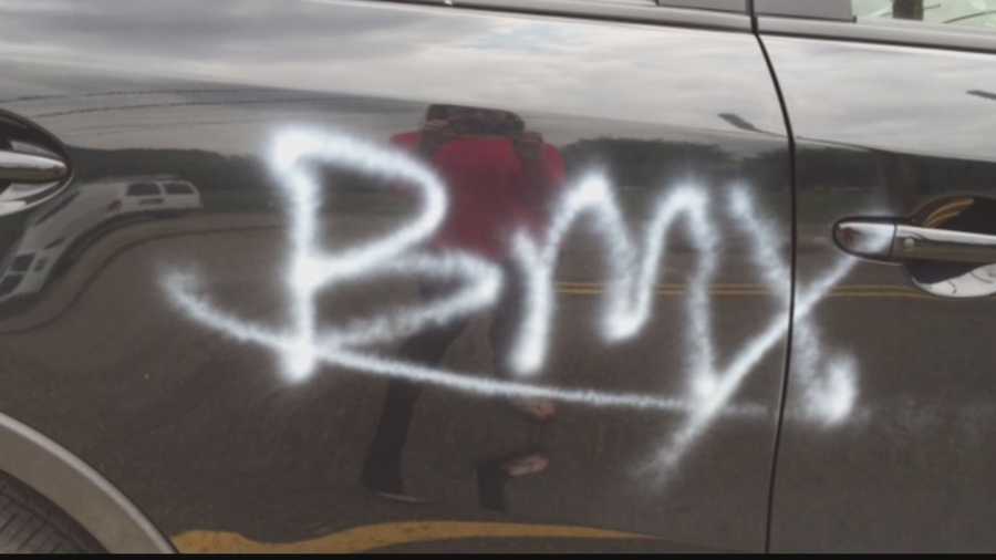 Local businesses and cars of residents were damaged by graffiti yesterday afternoon.