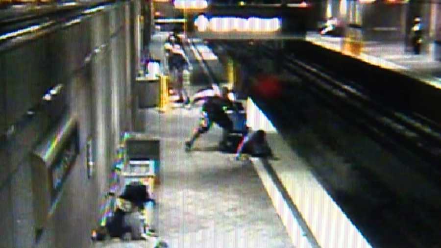 Surveillance image of Kevin Lockett being attacked in the Wood Street T station in downtown Pittsburgh