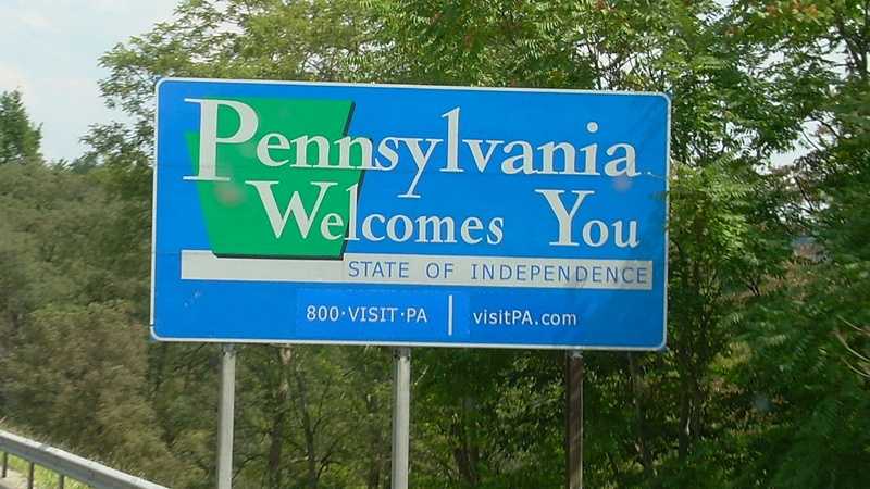 A sign welcoming drivers to Pennsylvania.