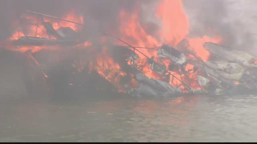 A boat caught fire near the West End Bridge on Saturday afternoon.