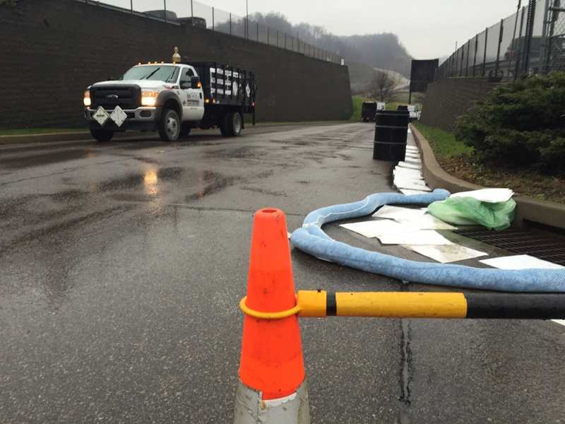 Photos Oil spill from truck closes Camp Horne shopping plaza