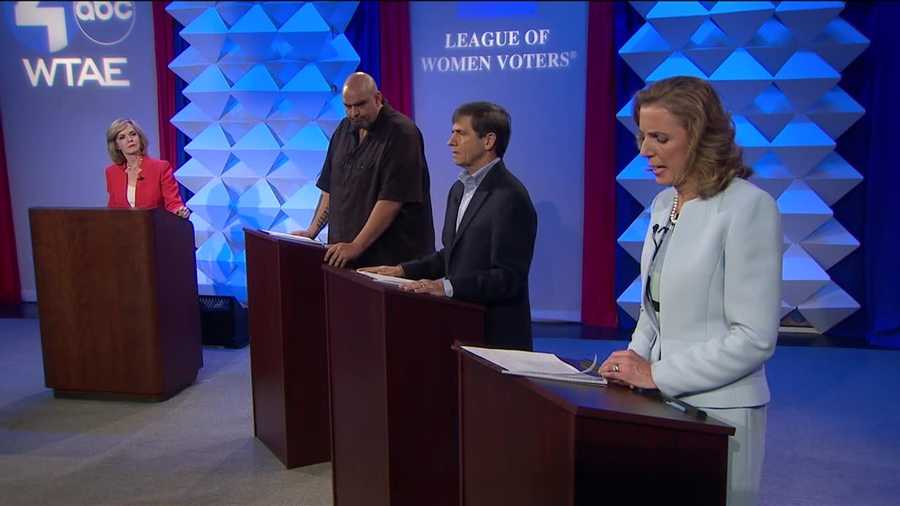 Democratic U.S. senate hopefuls John Fetterman, Katie McGinty and Joe Sestak met Tuesday night for a debate at WTAE studios moderated by Sally Wiggin.