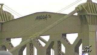 "Mook" was spray painted at the top of the South 10th Street Bridge.