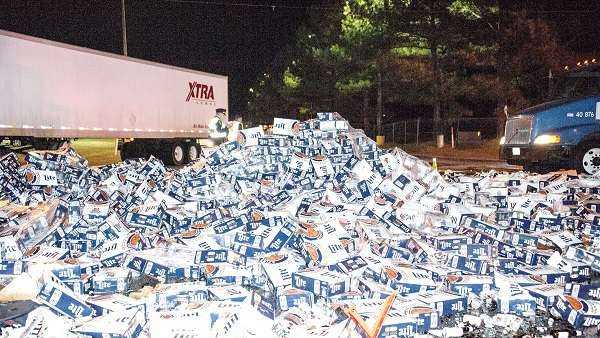 Thousand of cases of beer scattered Highway 280 in Alexander City, Alabama