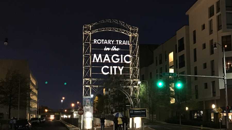A ceremony was held Wednesday to light the 46-foot tall "Magic City" sign in downtown Birmingham.