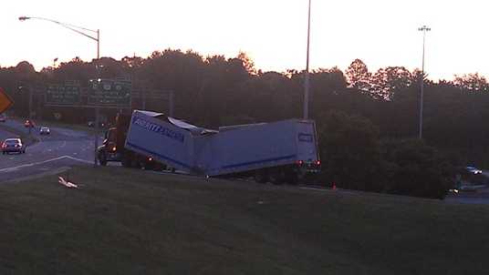 Disabled truck on top of US 52 south ramp to Business 40 east (Arthur Mondale/WXII)