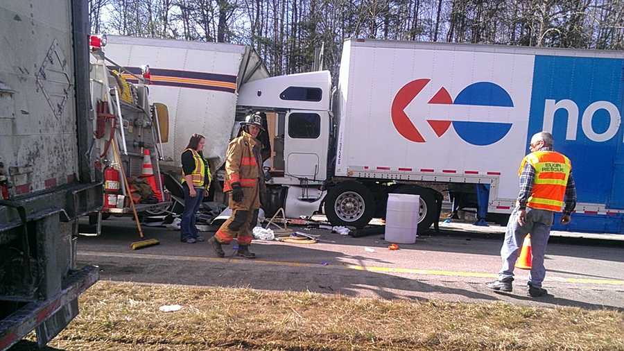 I77 traffic snarled by tractortrailer crashes
