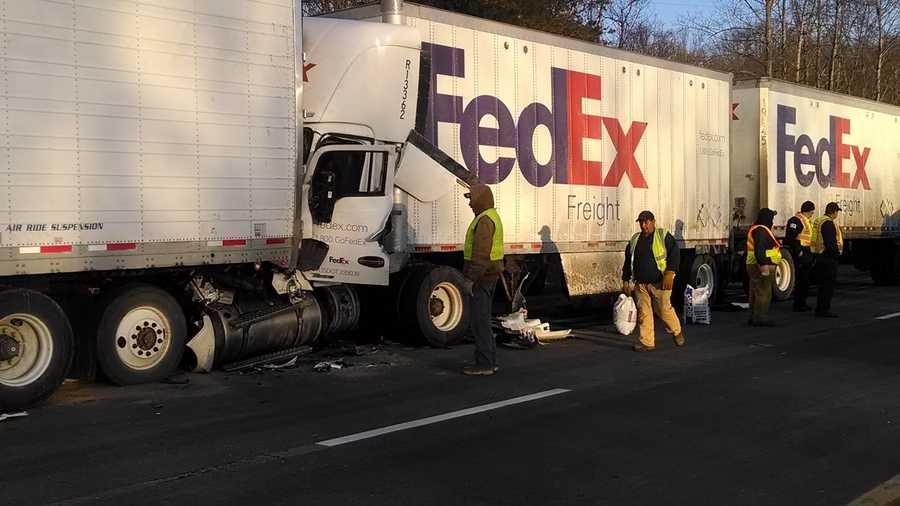 A crash involving two tractor-trailers Wednesday morning shut down Interstate 77 south in Surry County, near the weigh station. WXII's William Bottomley sent us these photos.