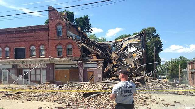 A section of the historic Kilby Hotel collapsed in High Point Wednesday.