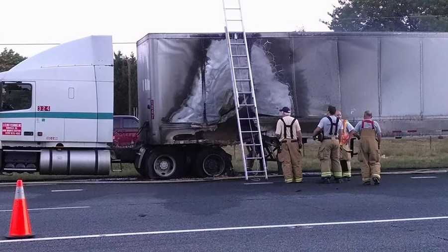 Semi-truck catches fire in Rockingham County