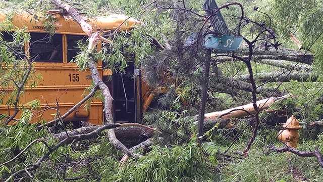 Seven students were on a Winston-Salem/Forsyth County school bus when it was hit by a tree on Stratford Road near Clemmons.