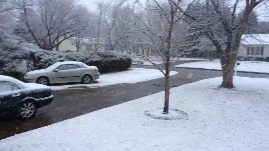 Snow falling in Simpsonville Tuesday morning.