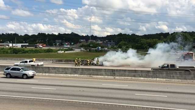 Traffic moving smoothly after vehicle fire blocks two lanes on Upstate ...