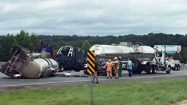 I-85 reopens 8 hours after tanker truck rollover
