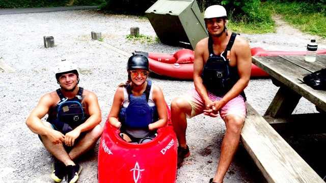 Aimee in June after river running with instructors Joe Gudger and Chris Townsend.