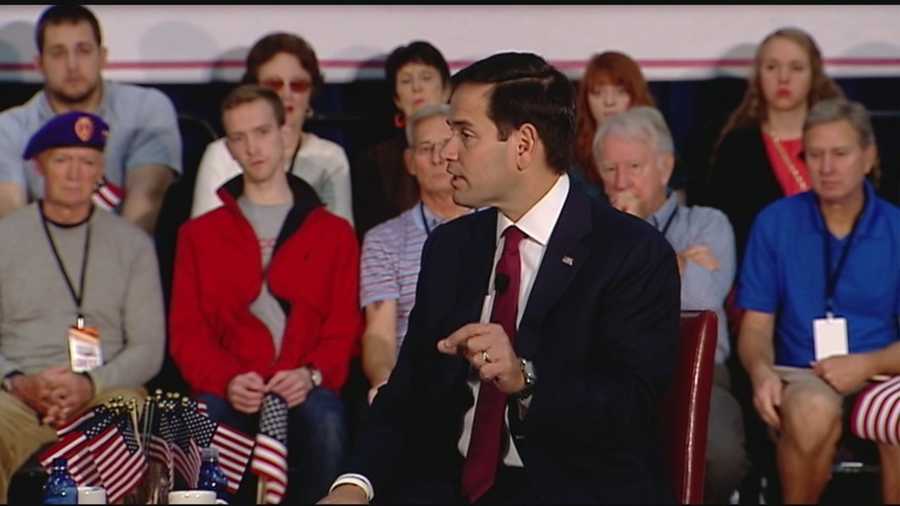GOP presidential candidate Marco Rubio takes part in town hall with veterans.