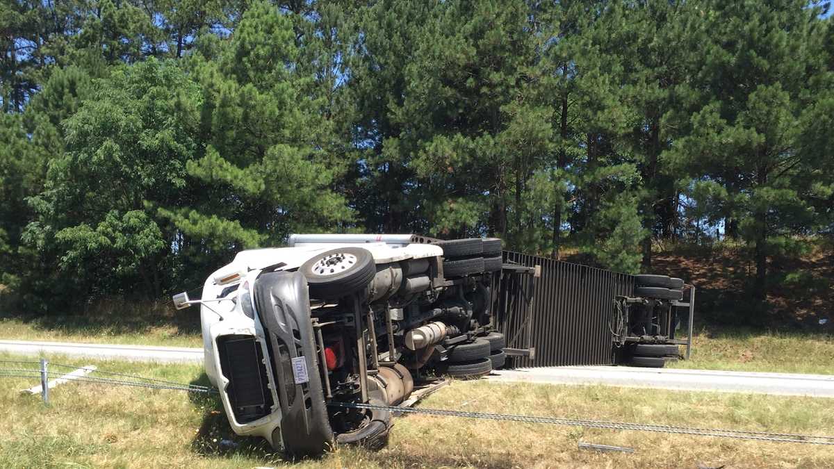 Pictures: Tractor trailer overturned on I-85
