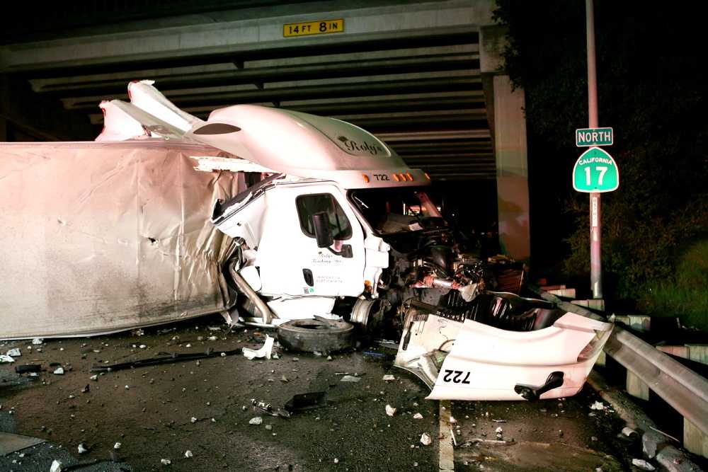 Truck crash blocks Highway 1 Highway 17 fishhook in Santa Cruz