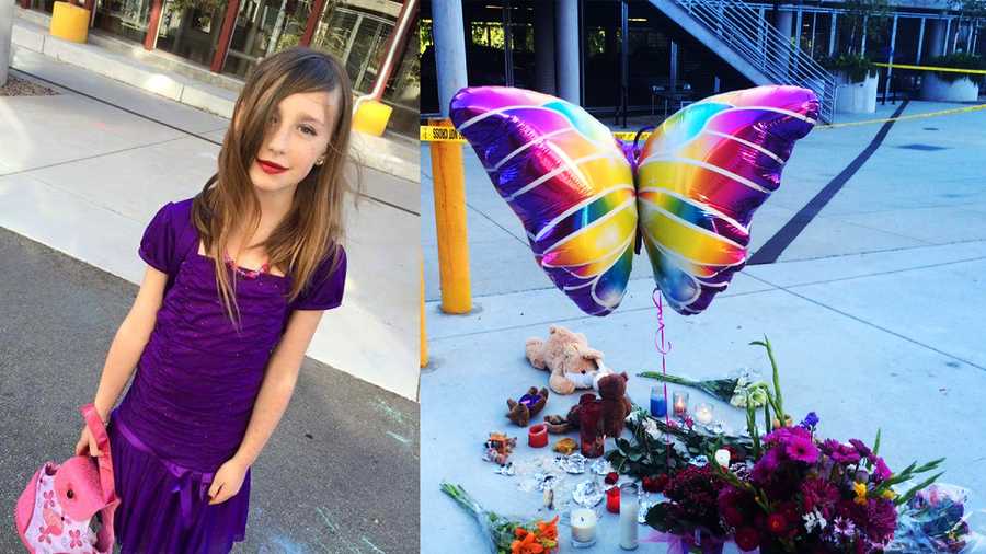 A memorial, right, grew on Tuesday for 8-year-old Madyson Middleton, left. 