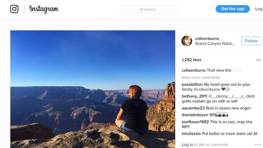 A few hours before she died, Colleen Burns uploaded this photo on Instagram of herself at the Grand Canyon.
