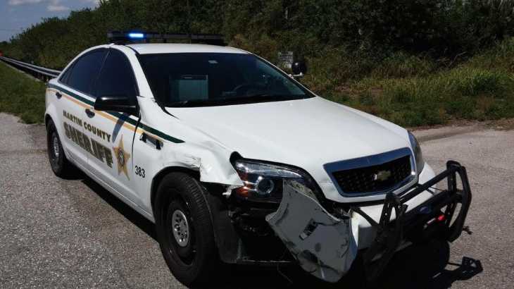 A Martin County Sheriff's Office cruiser was damaged after deputies were forced to run a pickup truck off the road Thursday after the driver reported not being able to stop the vehicle.