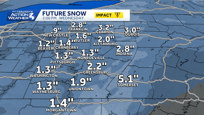 Impact Day Wednesday for light snow, winds in Western Pa.
