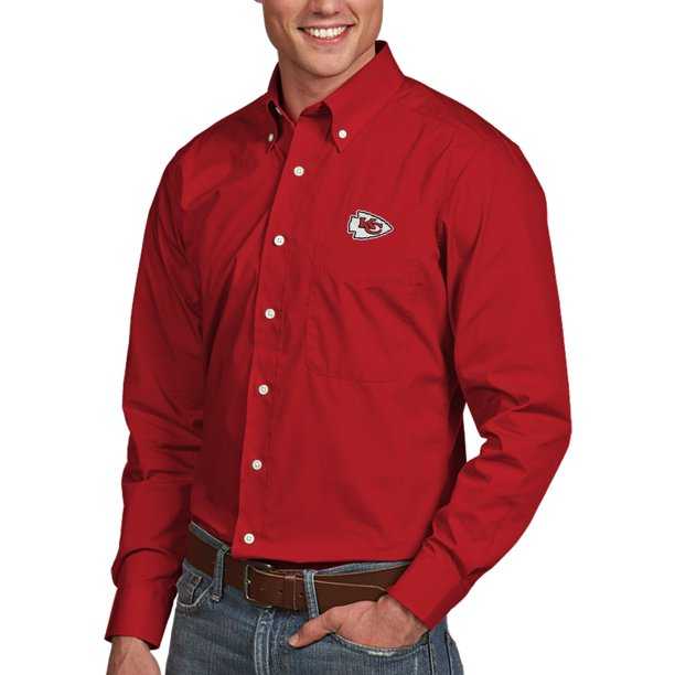 Kansas City Chiefs Big Logo Button-Up Woven T-Shirt - Red