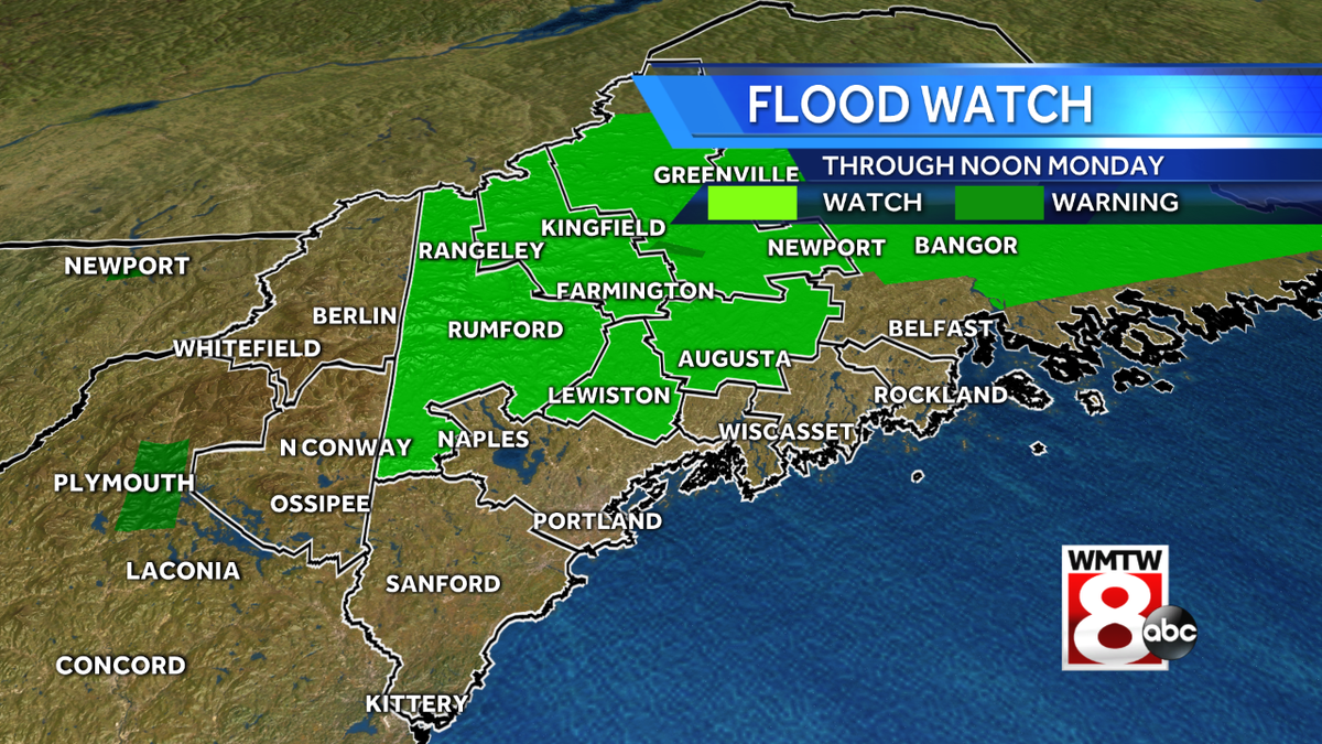 Flood watch issued through Monday morning for central, western Maine