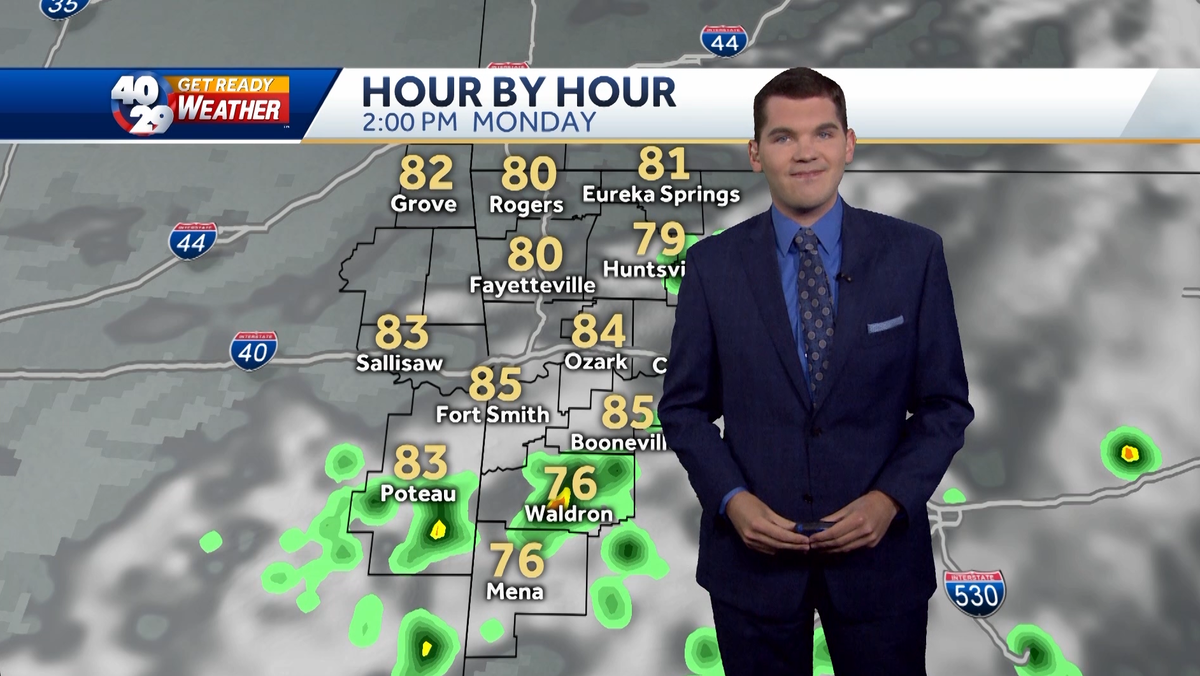 Chance of a stray shower Monday afternoon