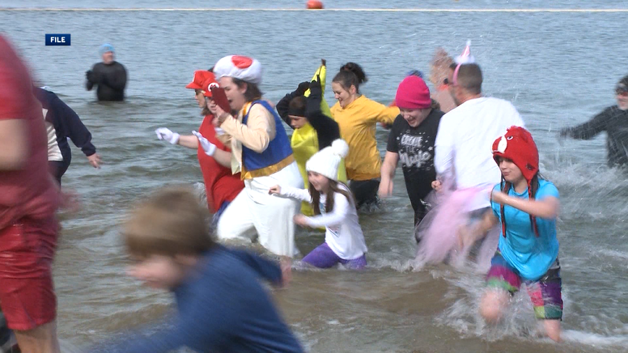 Participants brave the cold during the Beaver Lake Polar Plunge
