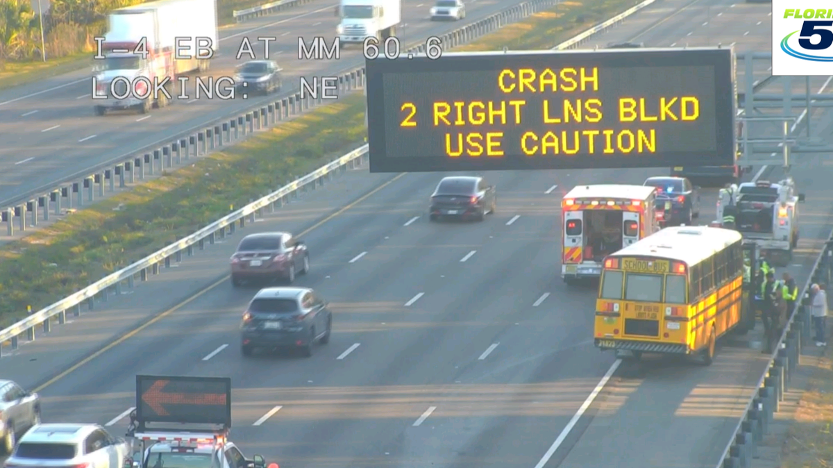 Crash involving school bus shuts down part of I-4 near World Drive