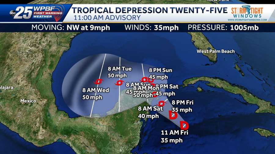 Tropical Depression 25 forms in the Gulf of Mexico.