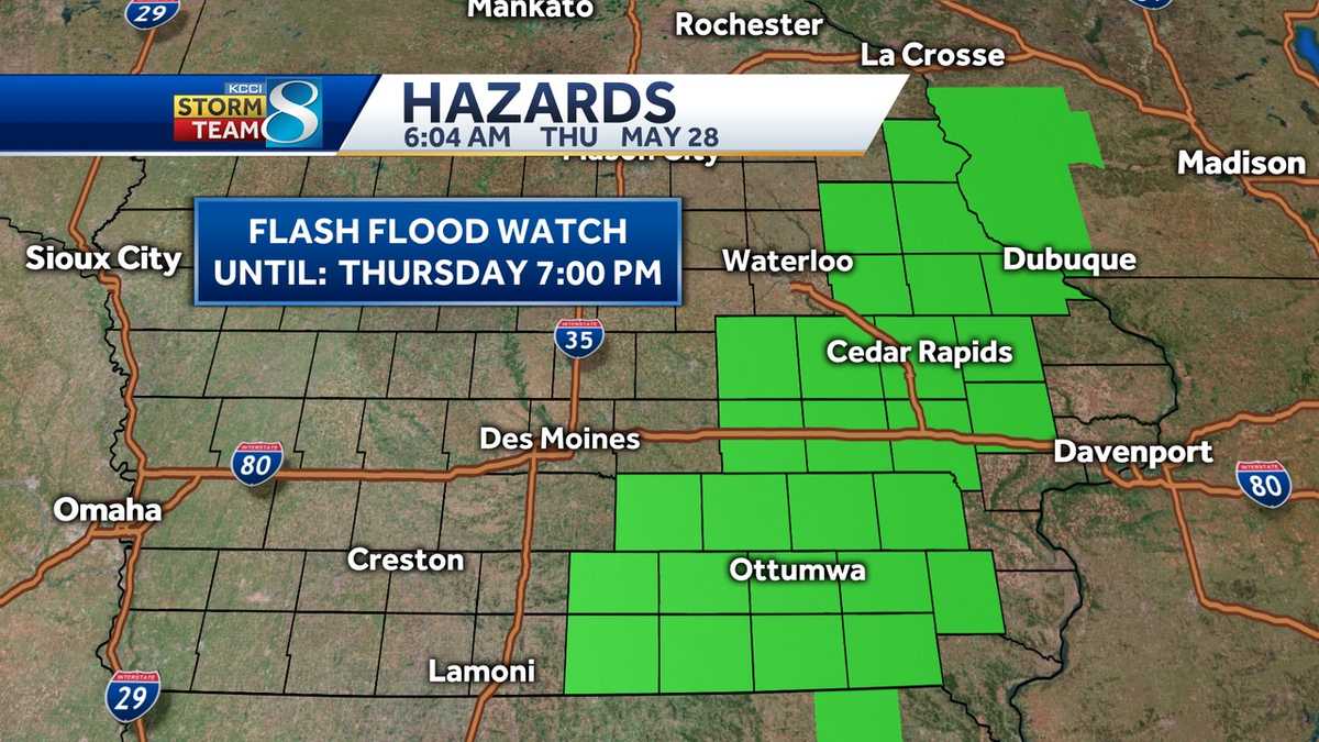 Heavy rains in Iowa Thursday could bring flash flooding