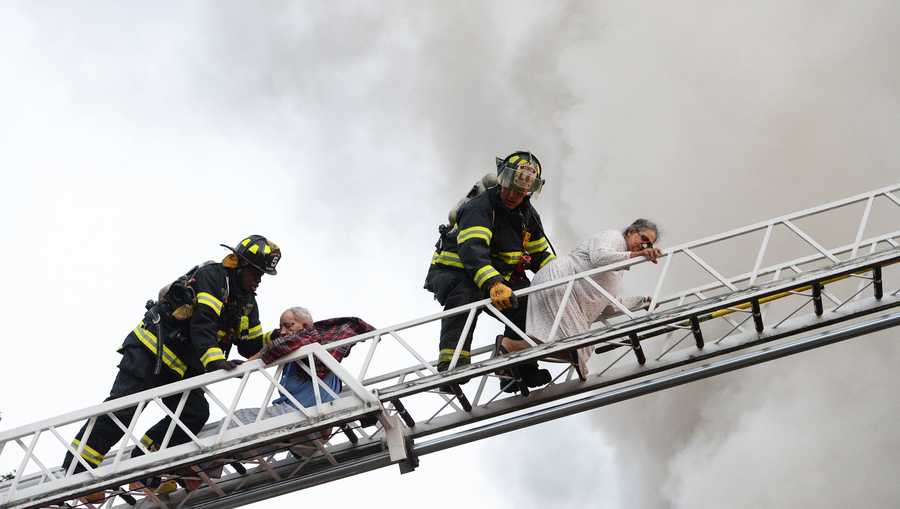 98 Year Old And 95 Year Old Rescued From 3rd Floor During Raging Fire