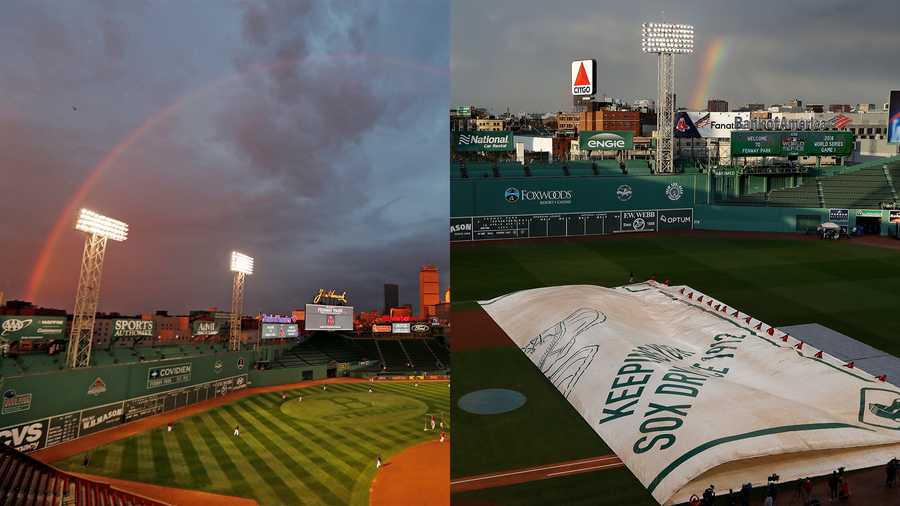 Red Sox fans take advantage of flooded Fenway Park during rain
